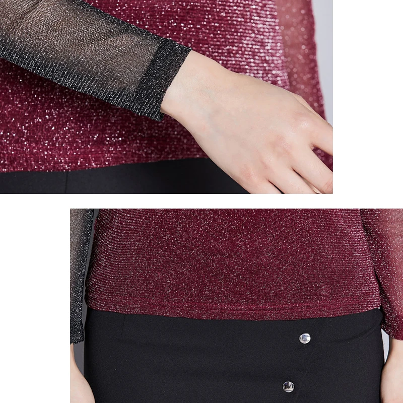 Женская футболка новинка весны 2019 яркая шелковая сетчатая рубашка с высоким