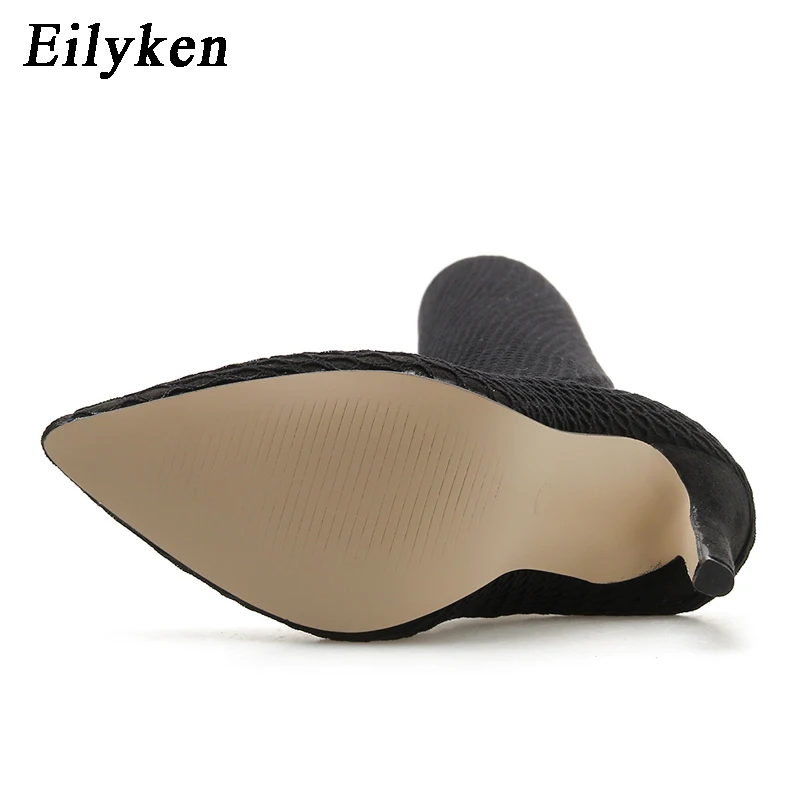 Eilyken/Новые летние женские сапоги модные сапоги с острым носком на высоком каблуке, сандалии Осенняя пикантная черная обувь выше колена размер 42