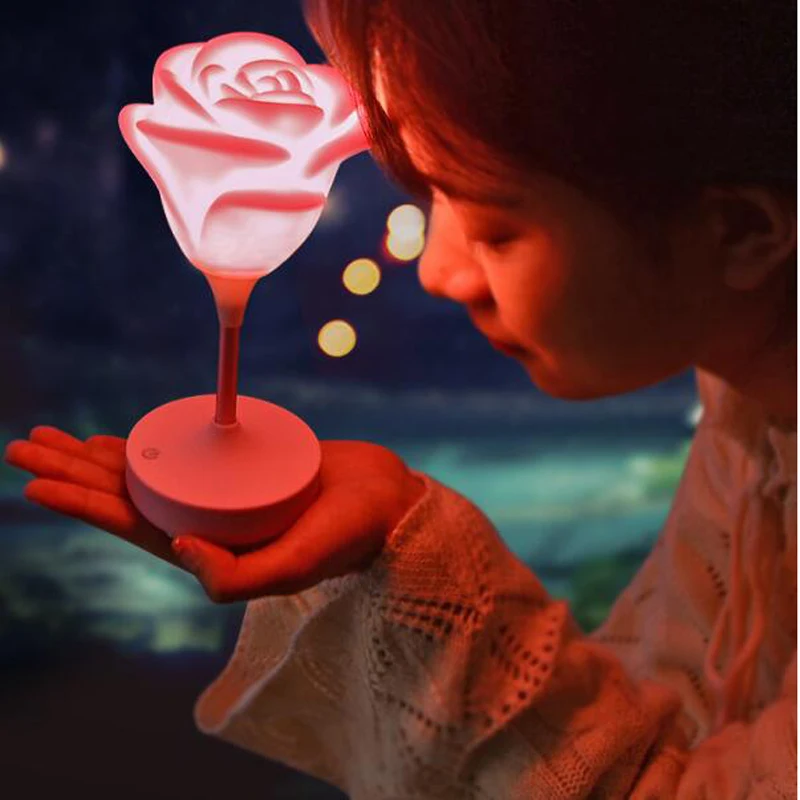 USB Перезаряжаемый СВЕТОДИОДНЫЙ 3D ночник с розовым цветком Новый Романтический