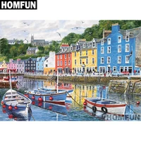 homfun full squareround drill 5d diy diamond painting boat town embroidery cross stitch 5d home decor gift a01712