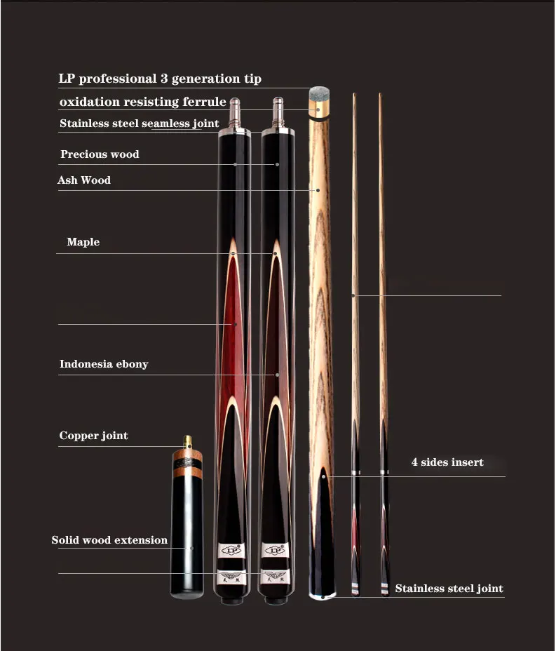 Новое поступление LP Tiansha 3/4 Снукер cue Stick набор 9,8 мм наконечник с чехол для кия набор Китай