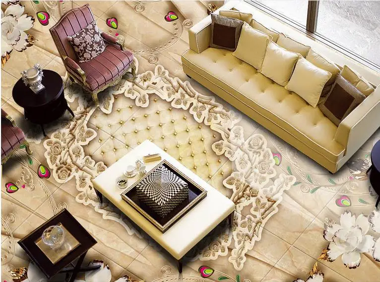 Виниловые 3d обои на заказ цветочный Европейский мраморный узор для гостиной Пол