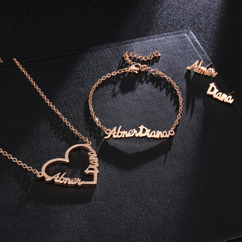 Женское колье с надписью Love Heart из нержавеющей стали именами | Украшения и