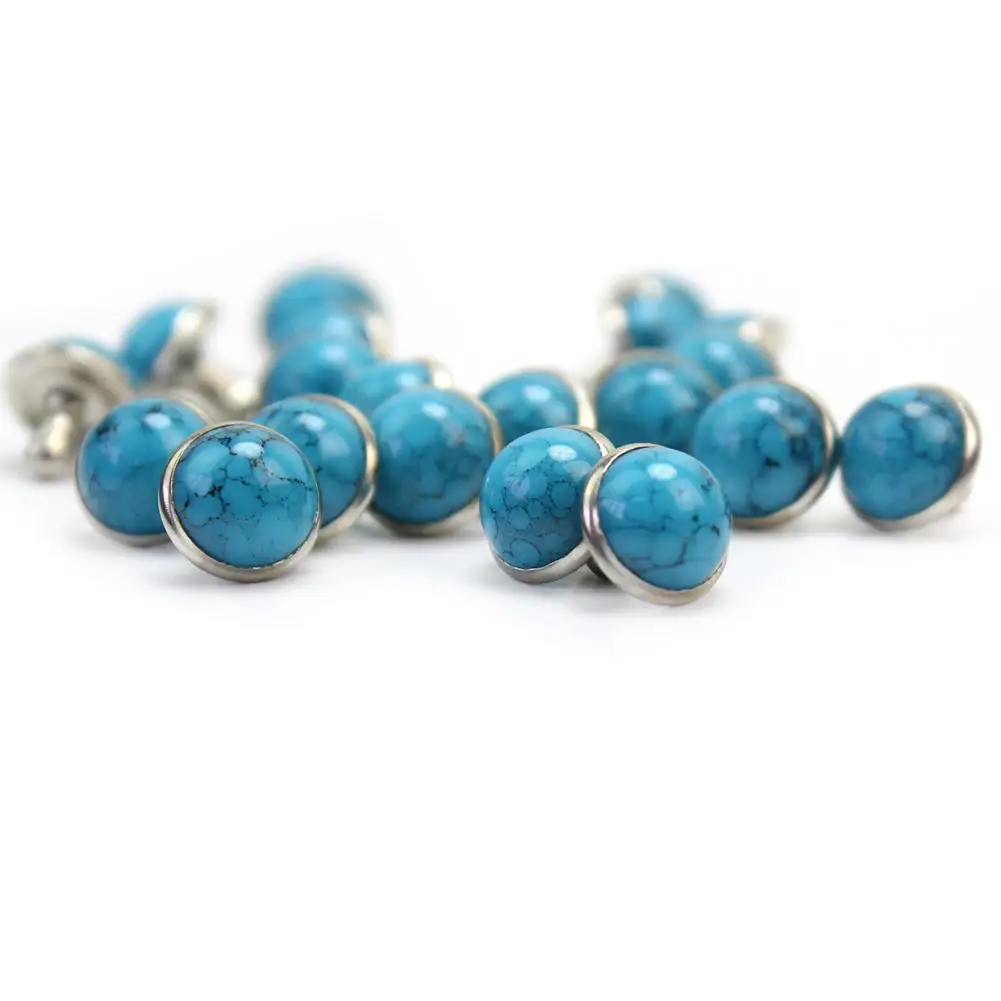 20 шт. модные синие круглые бирюзовые шпильки для обуви кожаных ремней