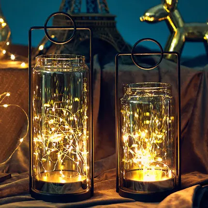 

Retro Style Wrought Iron Cafe Tea Shop Wind Light Small Ornaments European Glass Transparent Romantic Creative Jewelry Display