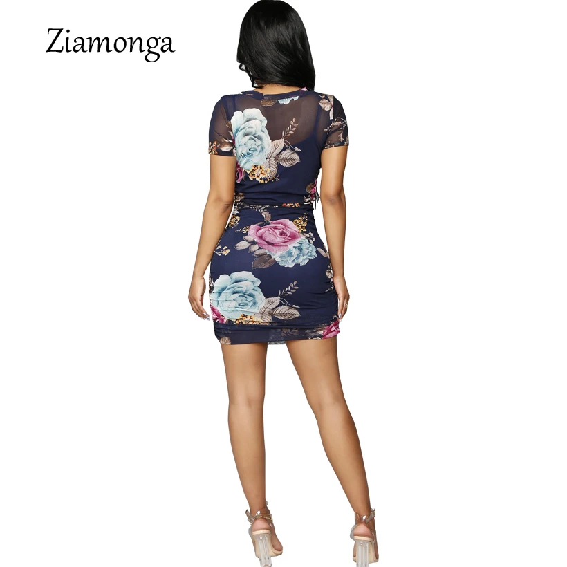 Ziamonga печати Сексуальная Bodycon Платье Для женщин осень o-образным вырезом короткий