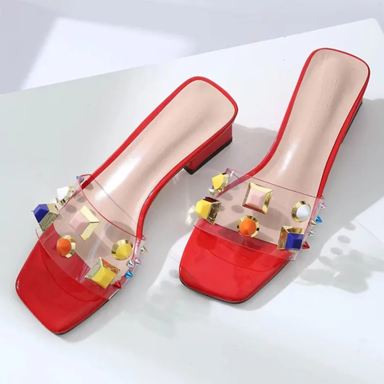 Женская обувь шлепанцы с заклепками женские прозрачные повседневные сезон лето