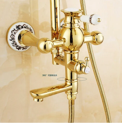 

New Luxury Gold Brass Shower Faucet Set Single Ceramic Handle Tub Mixer Hand Shower Bath & Shower faucet Bathtub faucet Set
