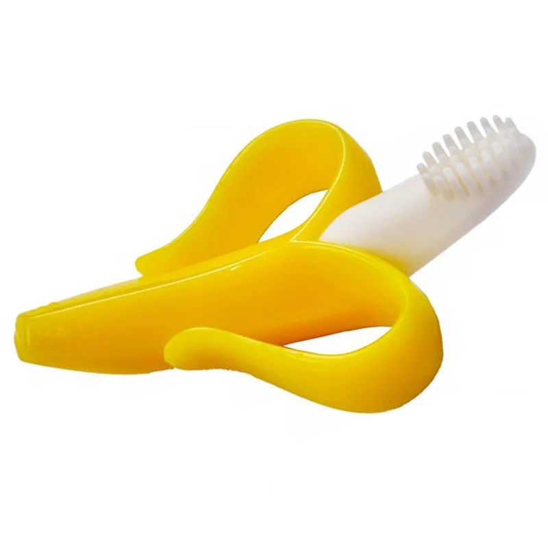 Silicone Toothbrush Детская силиконовая учебная зубная щетка без бисфенола в форме банана, безопасный Прорезыватель для зубов, жевательная игрушка, кольцо для прорезывания зубов, подарок, детская, Жевательная - Цвет: Silicone Toothbrush
