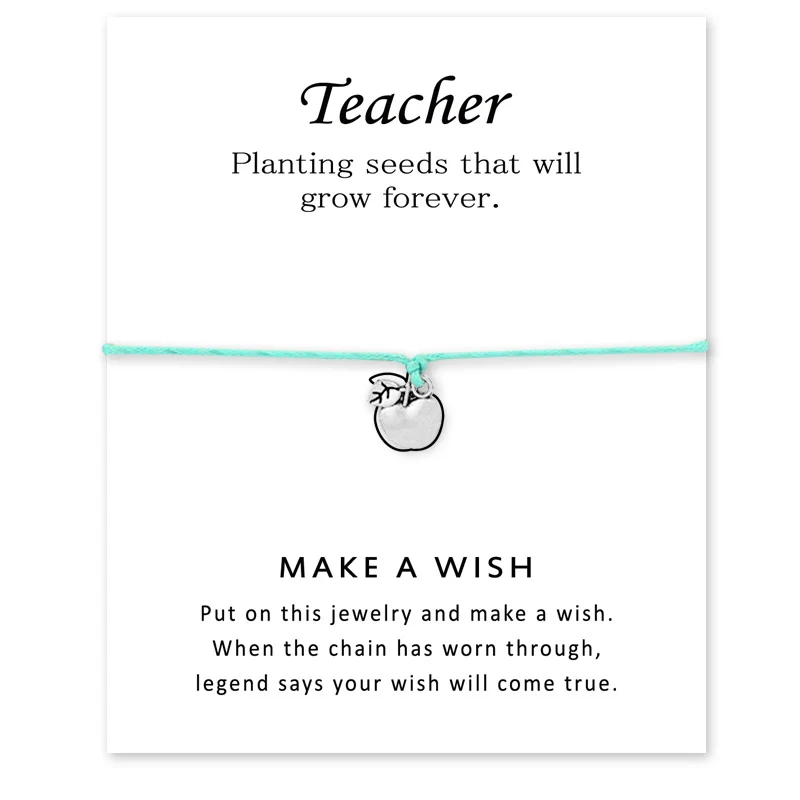 Серебряные браслеты для учения Apple Teacher регулируемые дружбы женщин и мужчин