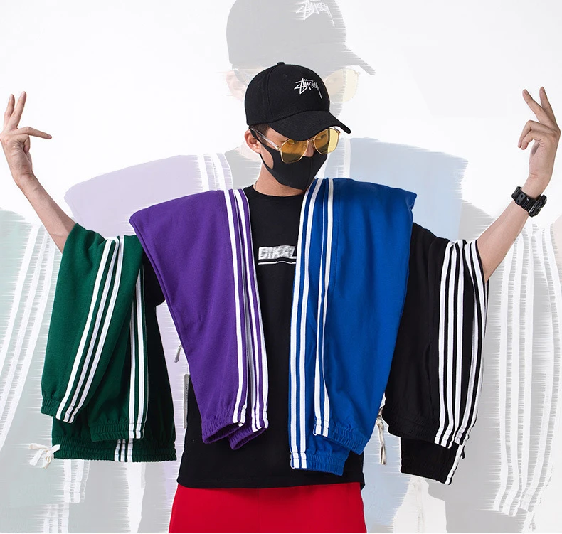 Полосатые модные уличные повседневные 100% хлопковые брюки свободного размера