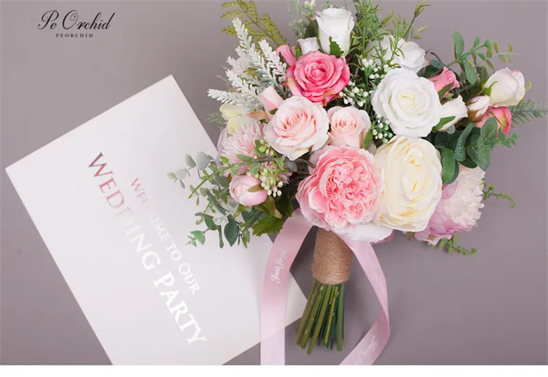 PEORCHID, розовый букет невесты для свадьбы, имитация розы, свадебный ручной цветок для невесты, букет невесты, декор своими руками