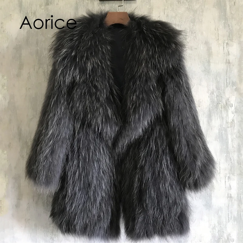 Aorice вязаное пальто из натурального меха енота/куртка/пальто женские теплые пальто из натурального меха Длинные Стильные 170916