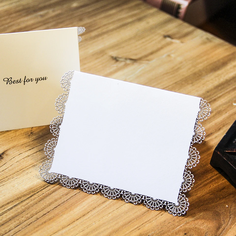 Кружевной каймой спасибо карты Лазерная резка свадебные приглашения RSVP подарок