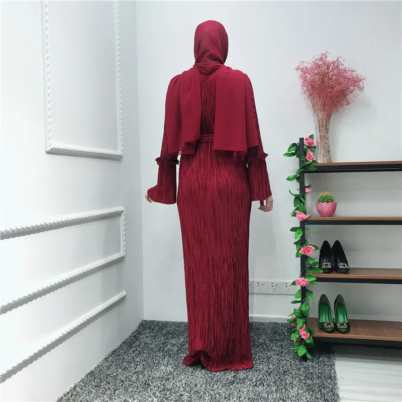 Модные Стрейчевые мусульманские плиссированные халаты abayas Musulmane Дубаи с