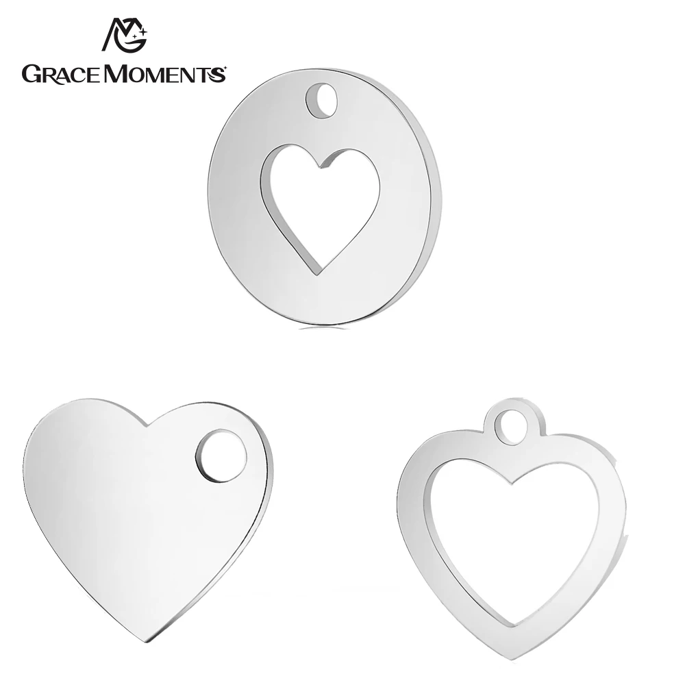 

50pcs/lot Grace Moments 316L Stainless Steel Hollow Out Hearts Pendant DIY Charms for Making Bracelet & Necklace Jewelry