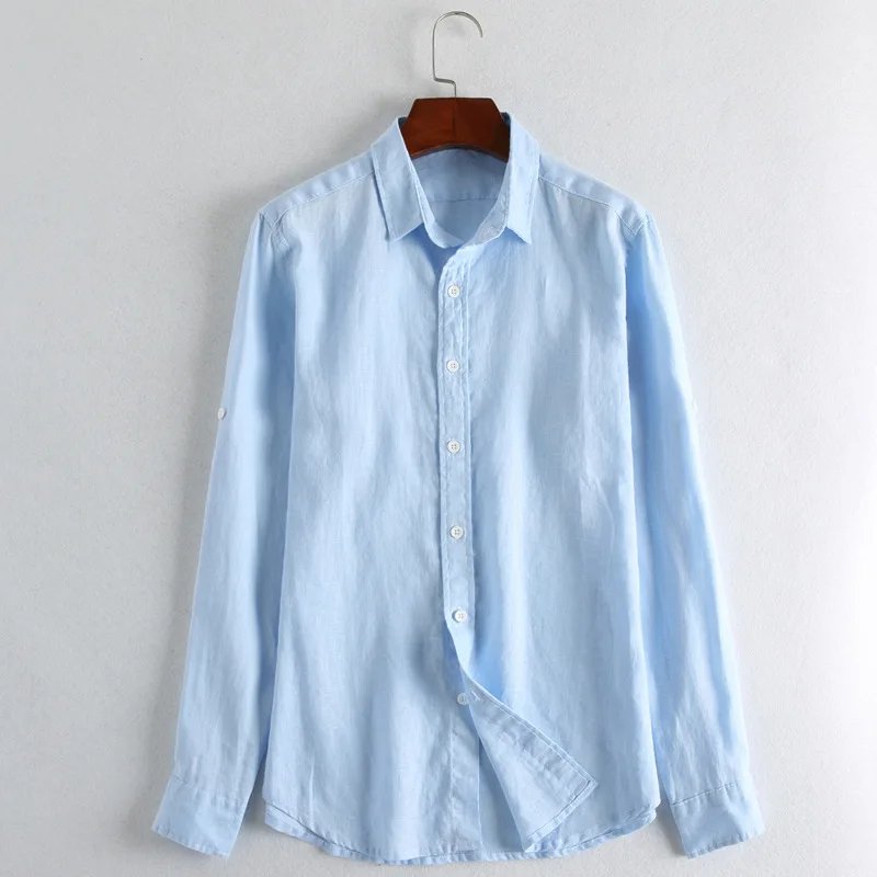 2020 мужские рубашки из натурального льна винтажная одежда с длинными рукавами