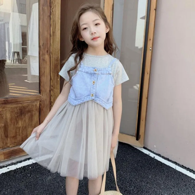 DFXD/Лидер продаж летние детские комплекты костюм для подростков Сетчатое платье с