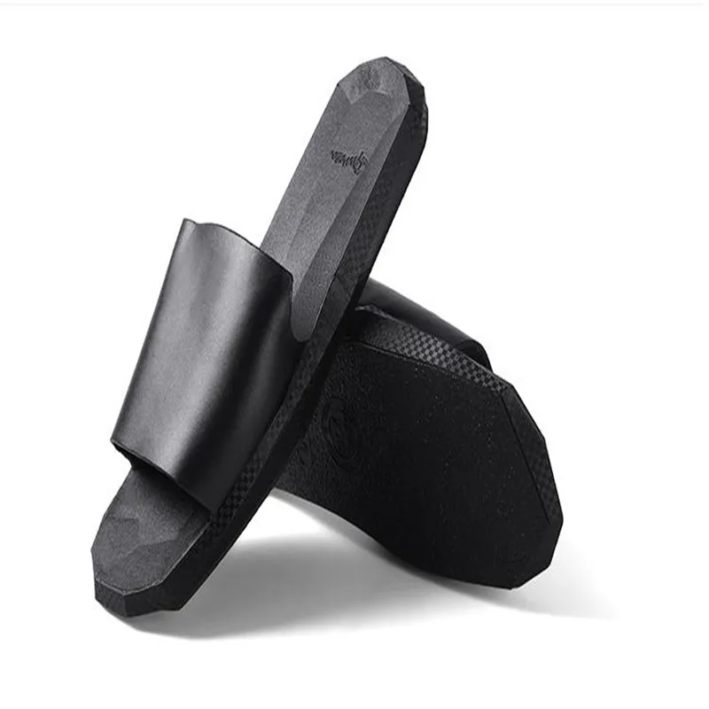 Сланцы мужские кожаные роскошные брендовые шлепанцы с геометрическим рисунком