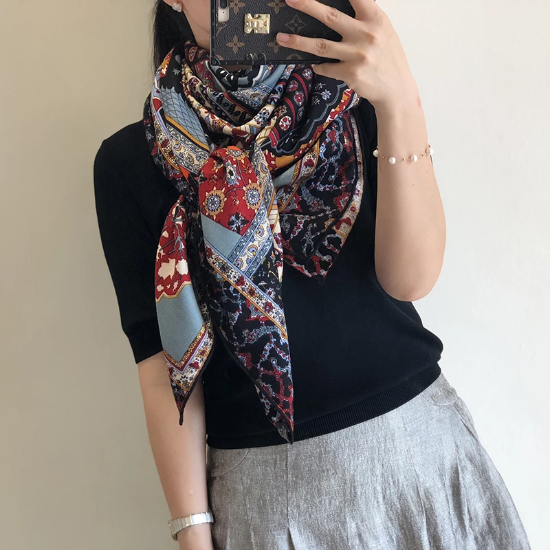 Женский Классический квадратный шарф из смеси кашемира и шелка X см |