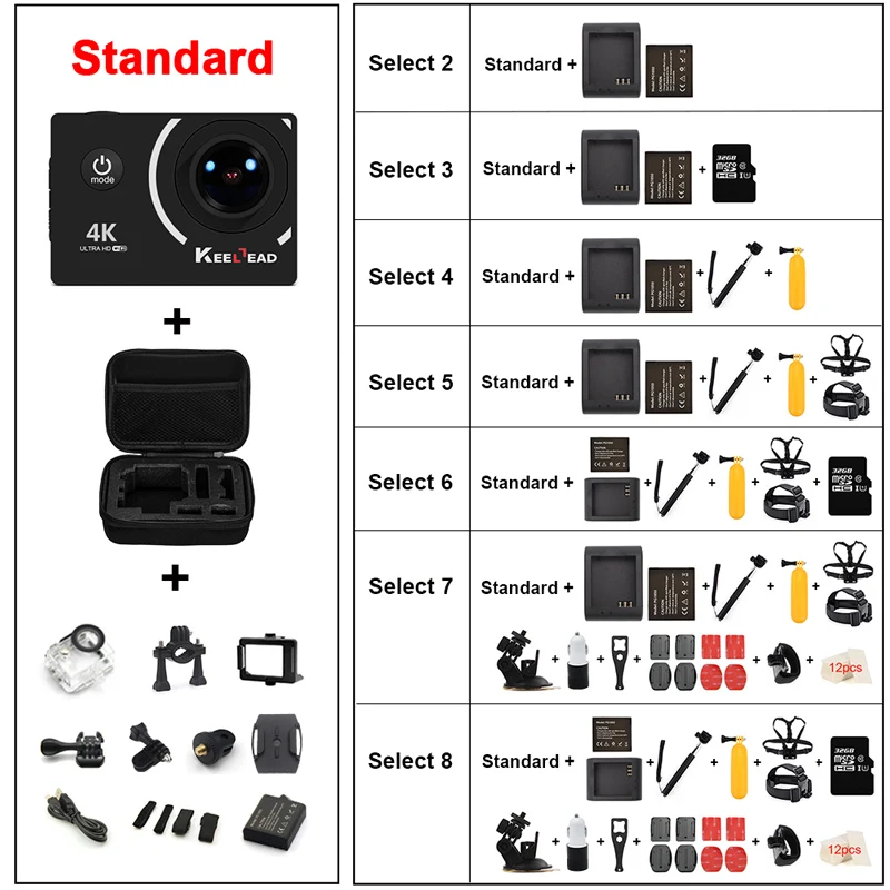 KEELEAD 4 K экшн камера 1080 P 60fps 12MP с WiFi 2 0 &quotэкраном 170 широкоугольный объектив