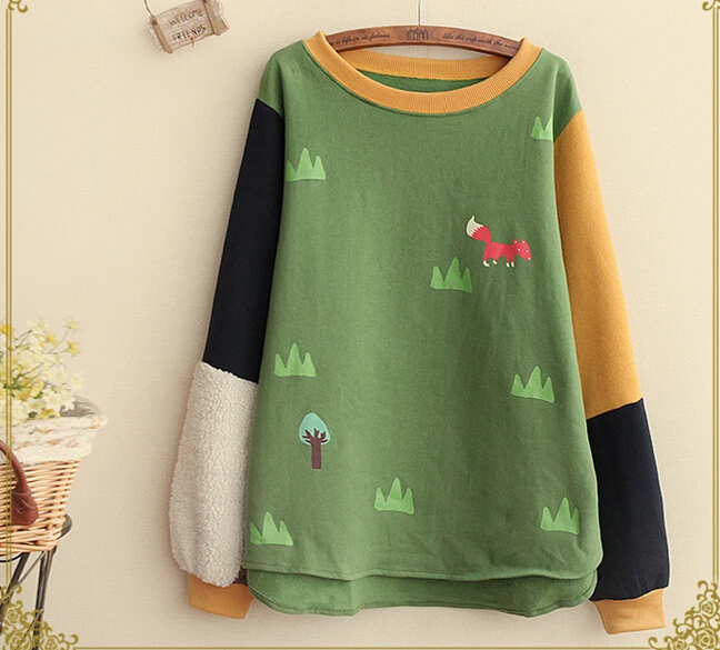 Женский толстый свитшот с длинным рукавом и принтом лисы | Женская одежда