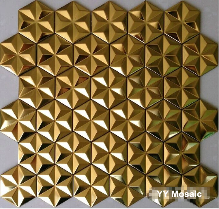 3D выпуклая полированная шестиугольная металлическая мозаичная плитка из