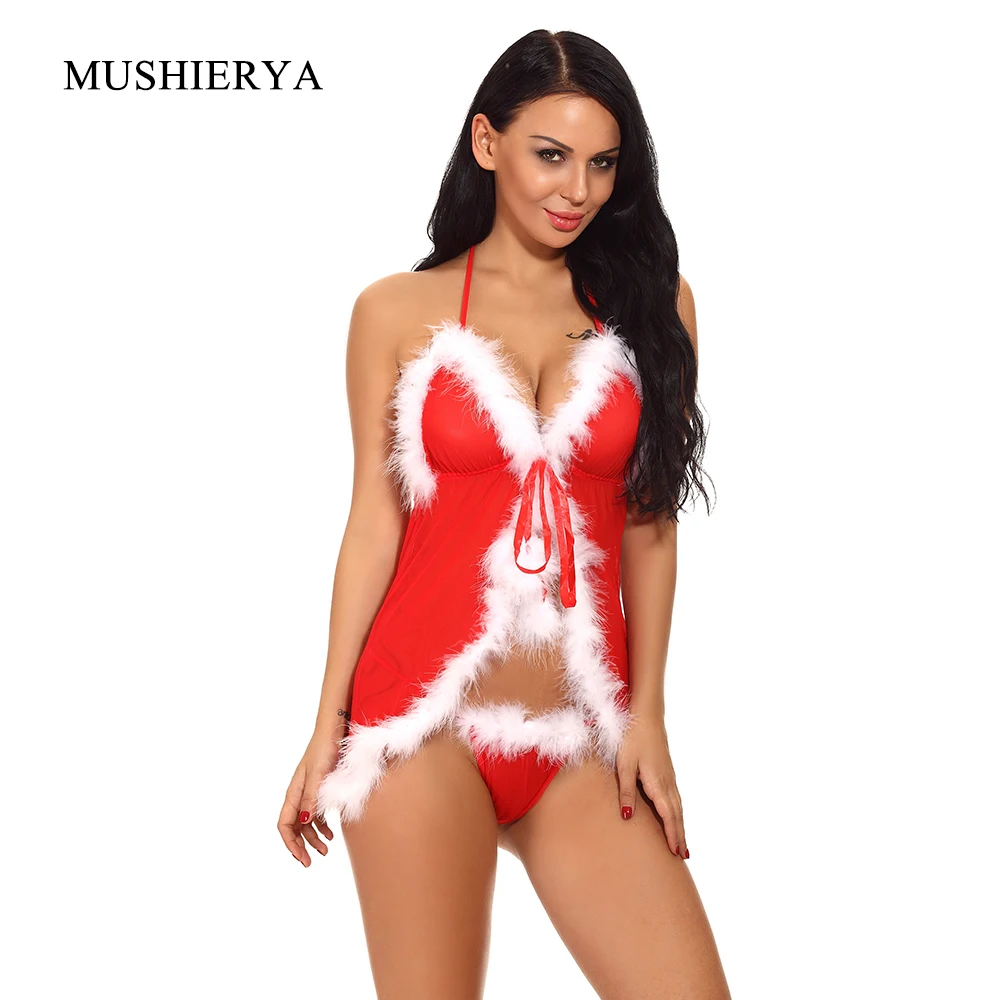Женское Эротическое нижнее белье в стиле Babydoll Рождественская красная