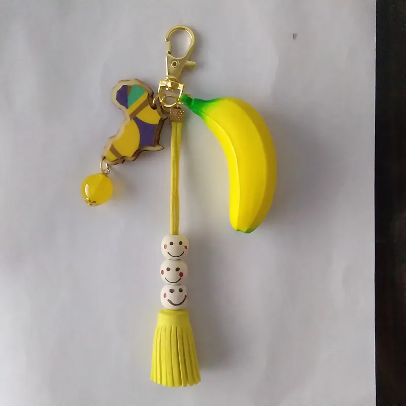 12pcs/lot PU Banana Key Chain Yellow Wooden Afica Map Keyring Wood Smile &amp Suede Tassel Bag Car Ring DIY Craft Gifts | Украшения и