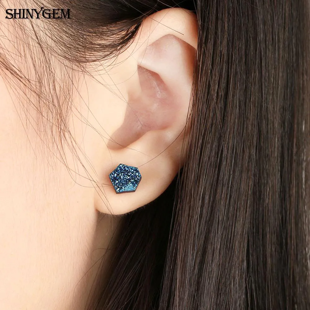 ShinyGem 6-9 мм Необычные Кристальные серьги 925 пробы серебряные серьги-гвоздики маленькие милые натуральные кварцевые серьги друзы для женщин