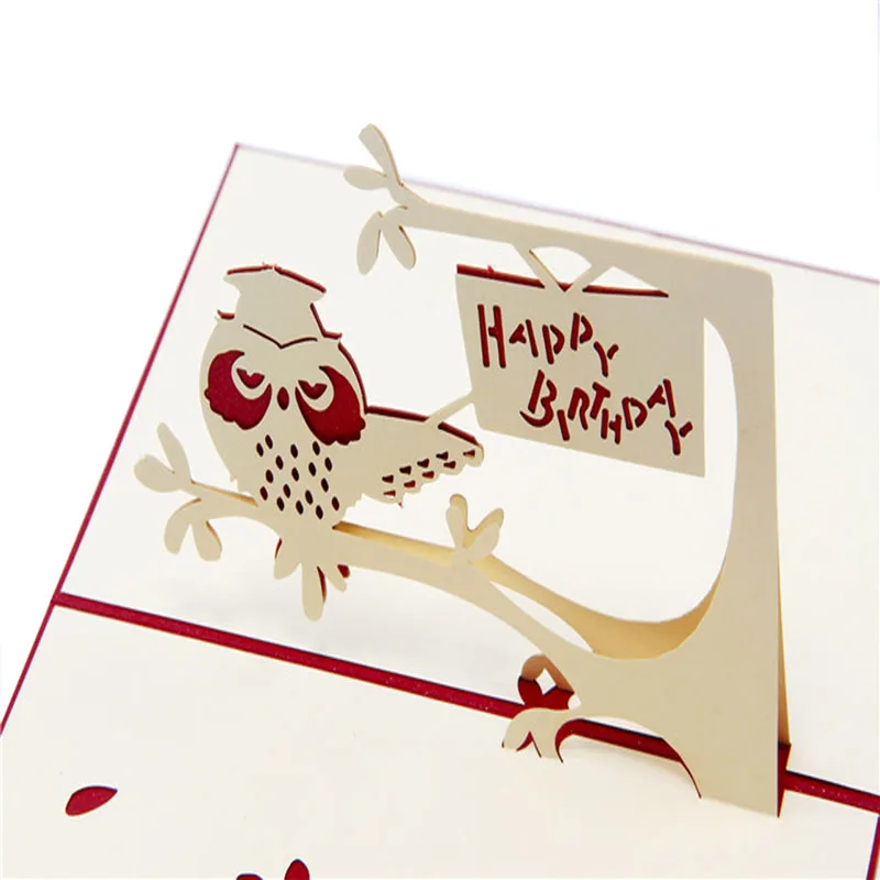 3D Поп бумага Оригами лазерная резка Сова поздравительные открытки День рождения