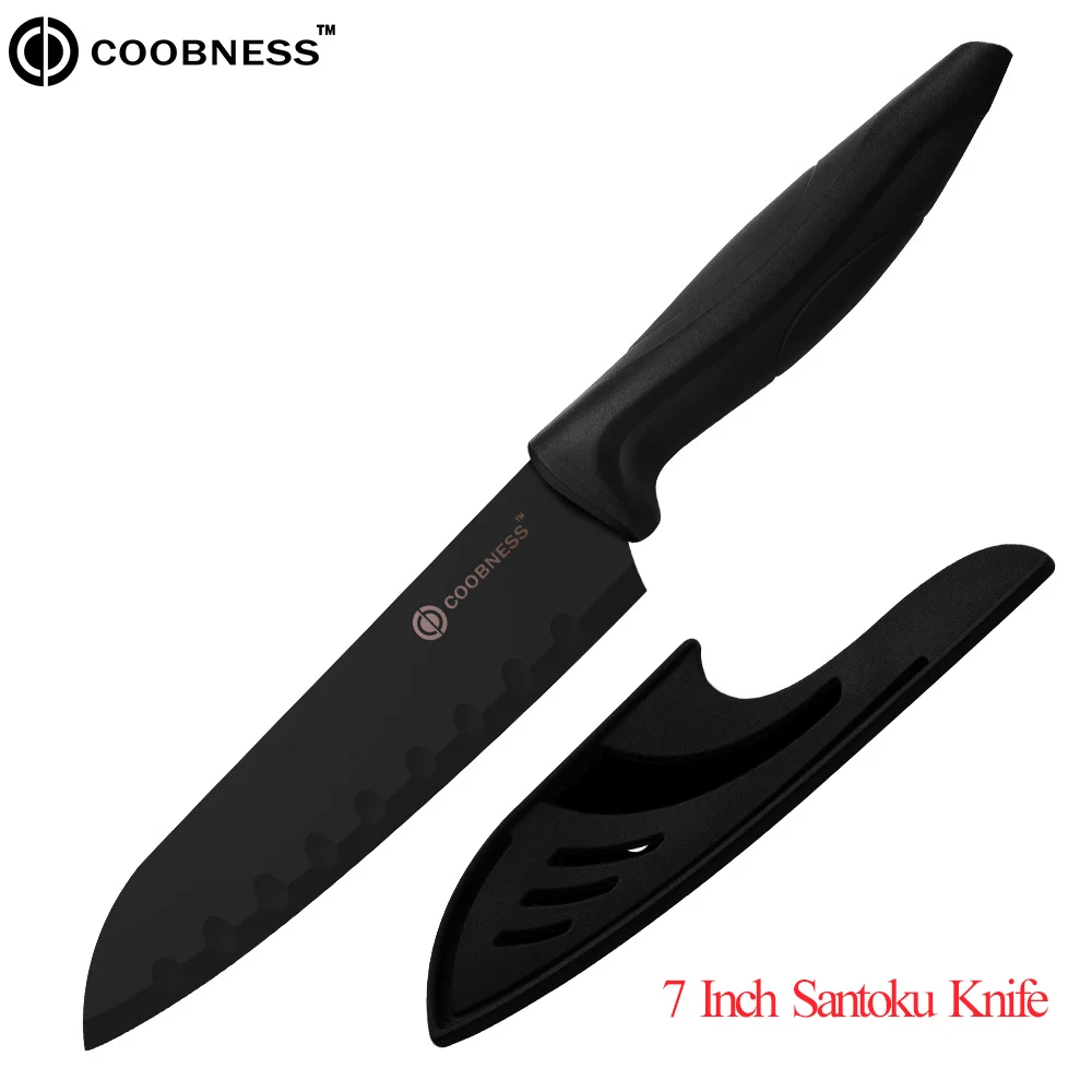 7 Inch Santoku Кухонные ножи COOBNESS, профессиональный нож шеф-повара, нож Santoku, овощерезка, ножи, слайсер для нарезки сосисок, 3Cr13, стальные Черные ножи, наборы - Цвет: 7 Inch Santoku