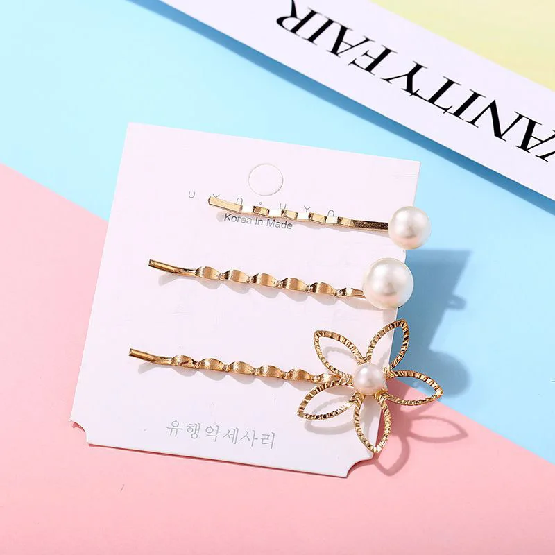 US Warehouse Hair Pins Women Geometric Bows Pearl Flower Clips Retro Simple Alloy Inlaid Hairpin Set accesorios mujer | Украшения и