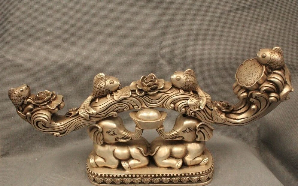 18 &quotКитайский Фэншуй Серебряный Богатство Фу Рыба Слон Благоприятный Ру Йи