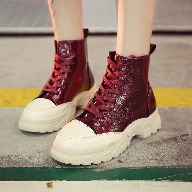 2019 г. новые весенние женские ботинки на шнуровке толстой подошве бархатные