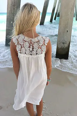 

Hot Sales Womens Casual Sexy Lace Chiffon Sleeveless Summer Beach Dress