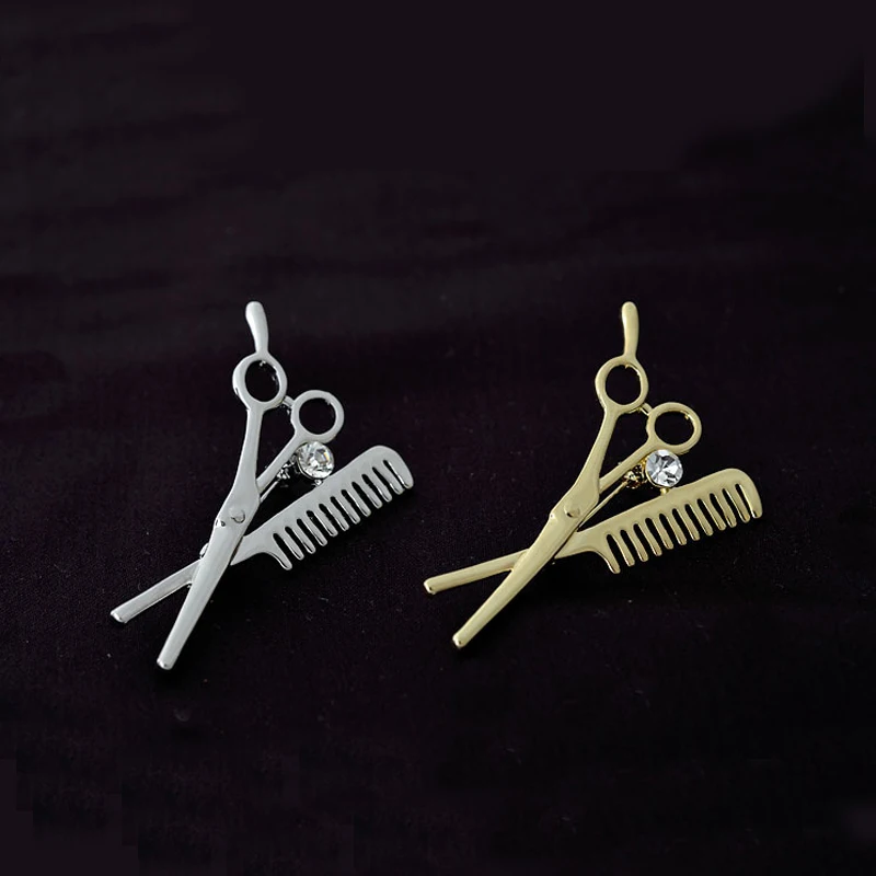 

Unisex 1PC Fashion Accessories Comb Crystal Scissors Corsage Brooch Pin High Quality Simulated Women Men Clothing Decoration