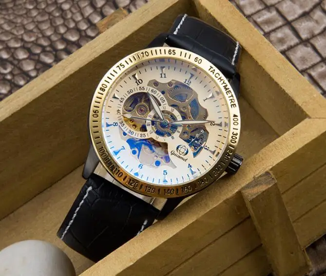 Бренд Gucamel Мужчины Rostone Роскошные механические часы полые стальные моды бизнес