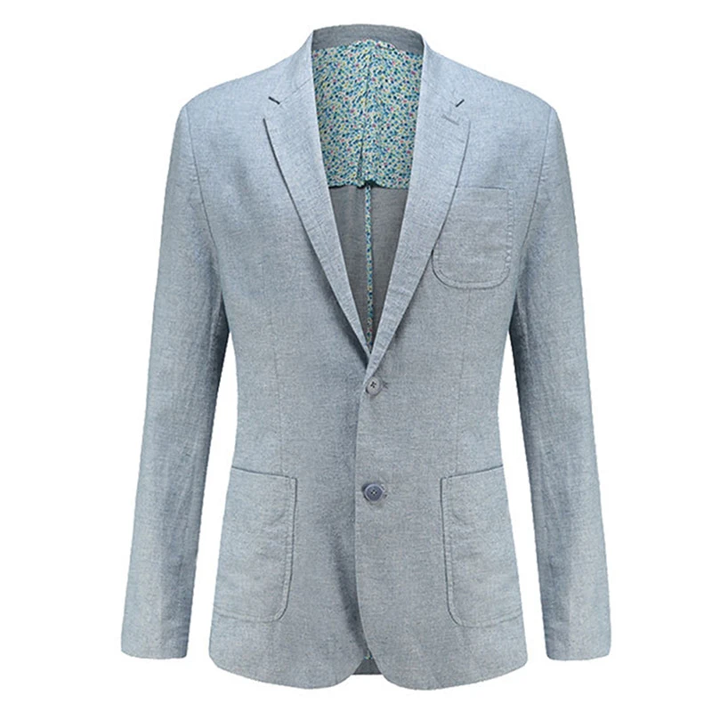 YUNCLOS Выкл белый костюм Блейзер для мужчин две пуговицы льняные куртки