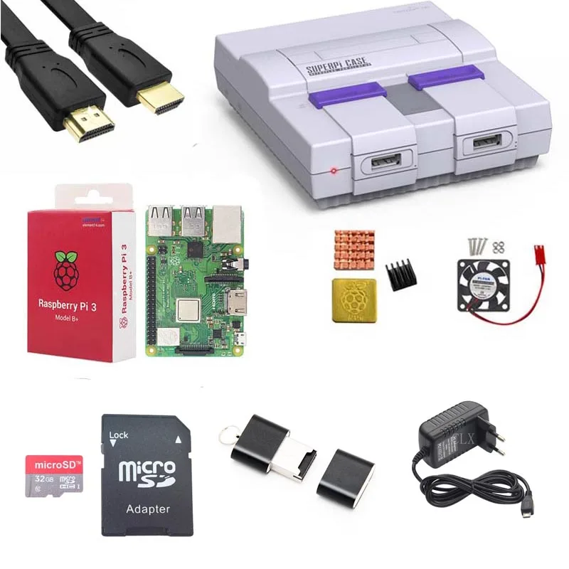 Kit F Retroflag SUPERPi Чехол-U NESPi чехол+ Raspberry Pi 3 Model B/B+ Наборы+ 5V 3A Мощность+ теплоотвод+ вентилятор+ HDMI+ 16/SD картой памяти на 32 ГБ - Цвет: Kit F
