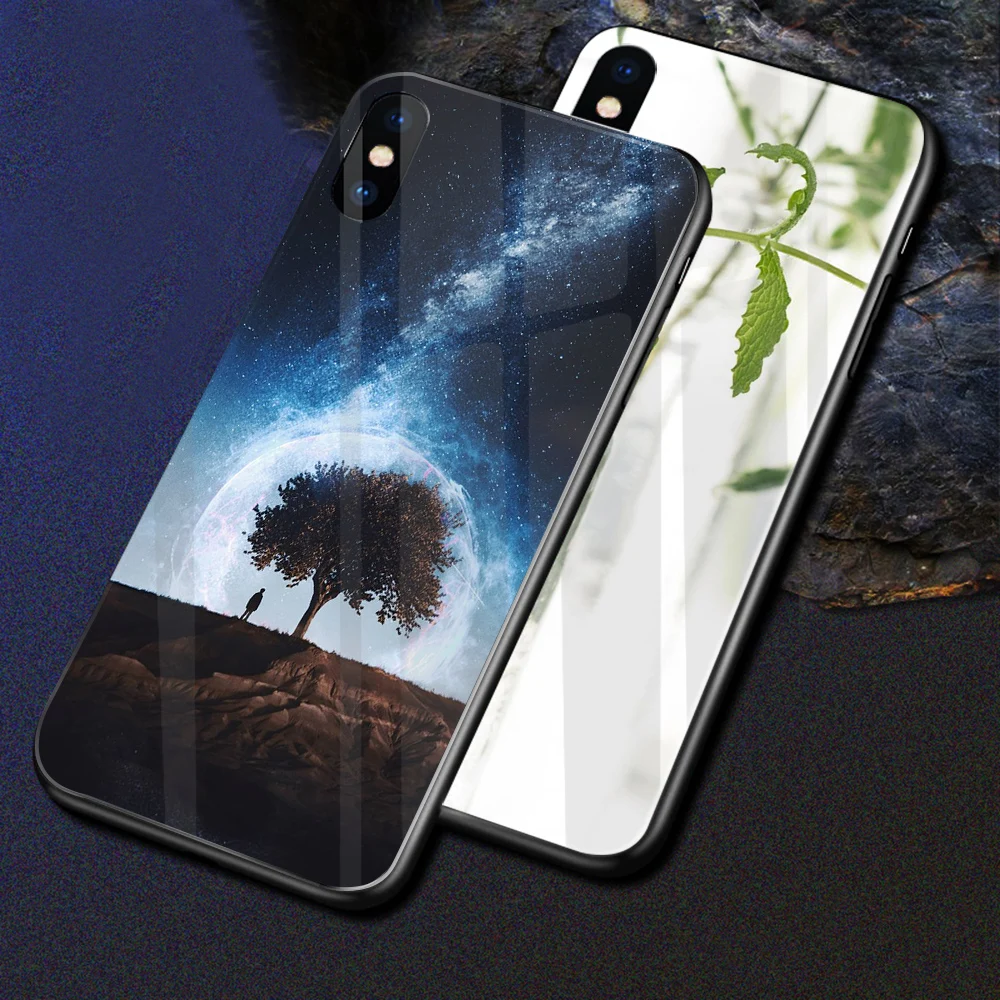 ciciber Animal Cat Floral for iphone X XR XS MAX 7 8 6 6S Plus Glass Cases Back Cover 11 Pro Max Case Funda Coque |