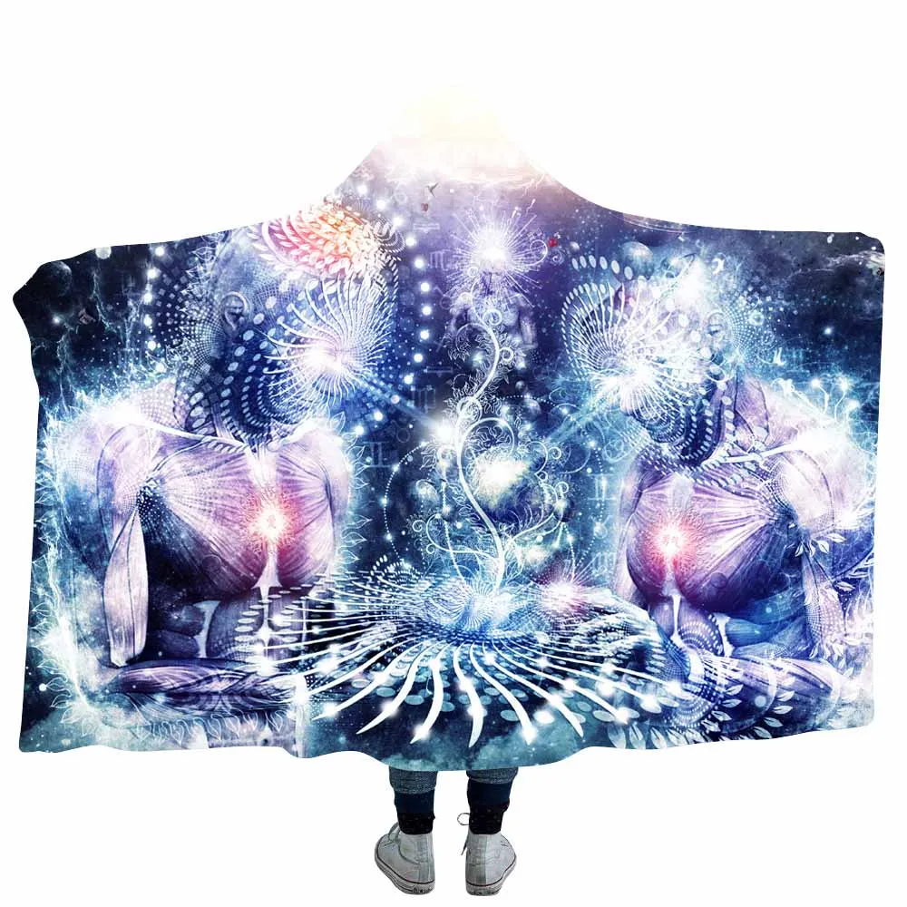 Lannidaa зимнее двойное плотное 3D печатное Psychedelic с капюшоном одеяло для взрослых Мандала коралловый флисовый плед на диване кровати
