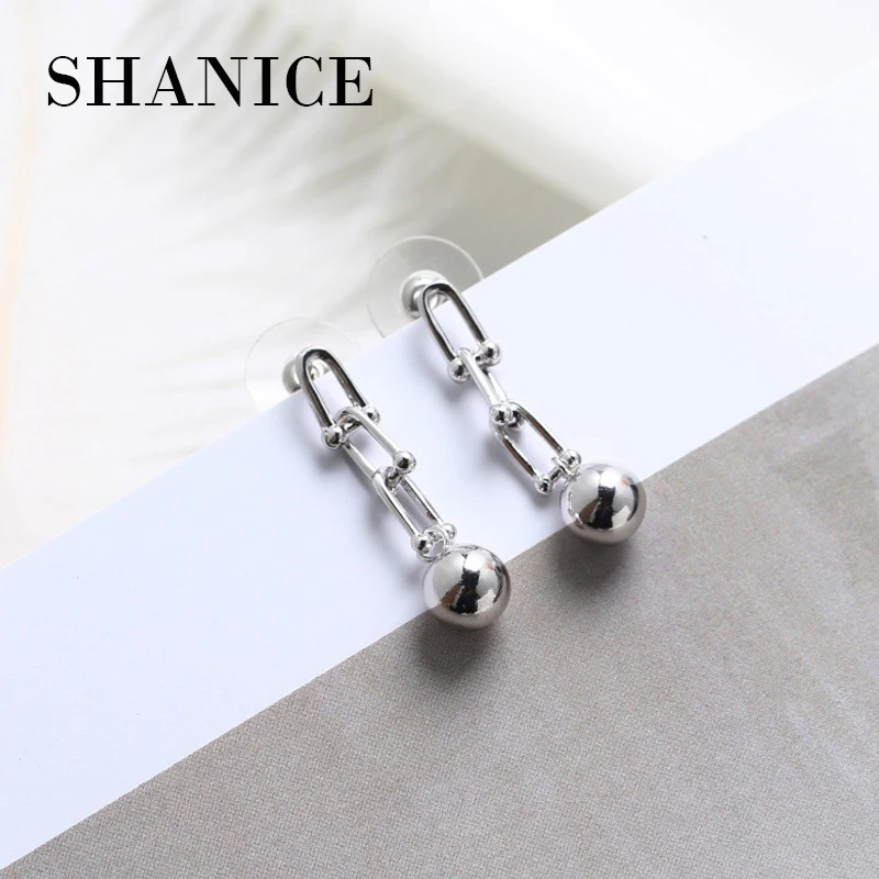SHANICE Fashion, Стерлинговое Серебро 925 пробы, u-образная ручная цепочка, кисточка с шариком, серьги-гвоздики для женщин, ювелирные изделия,, Brincos