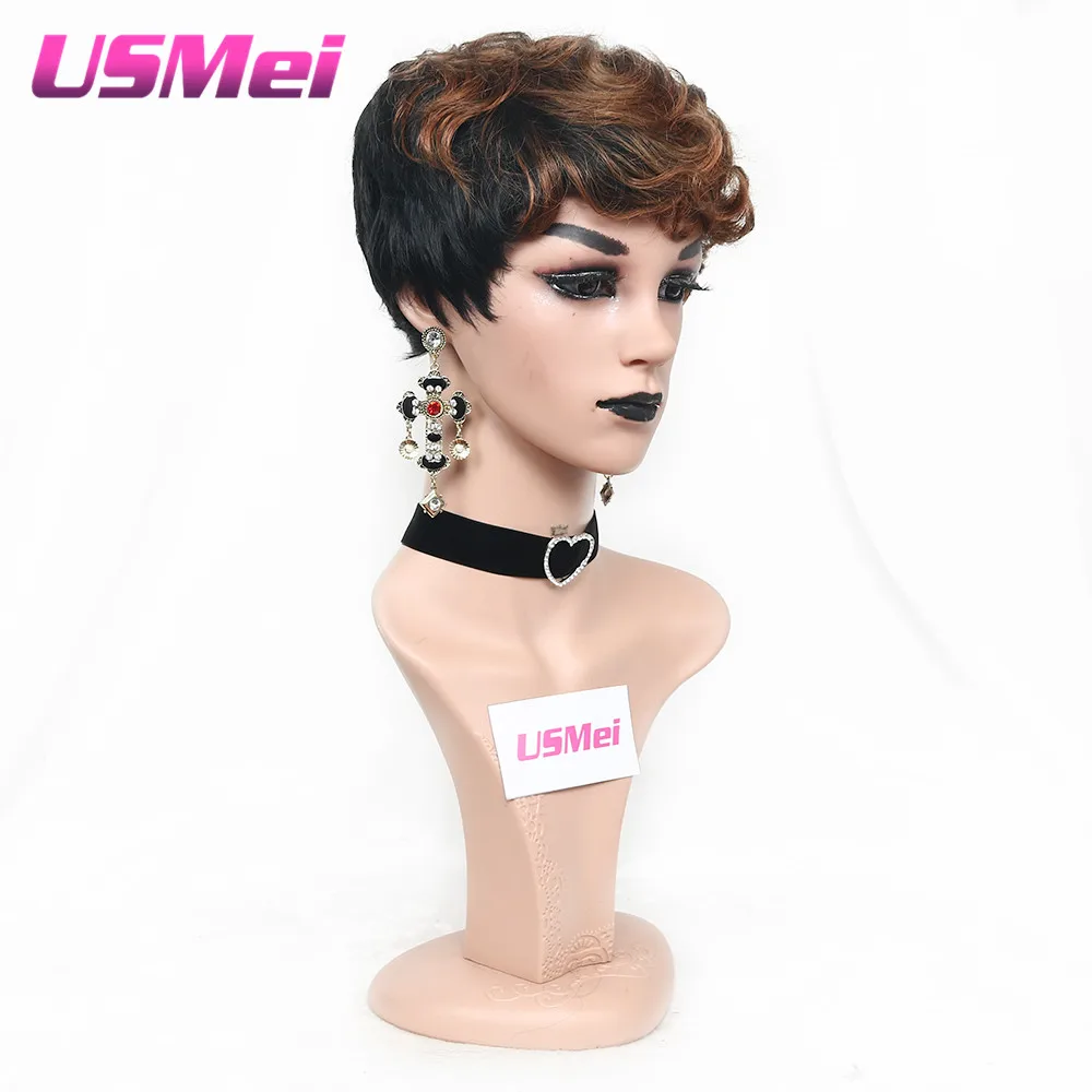 Искусственные парики USMEI для женщин черные термостойкие перруки двухцветные