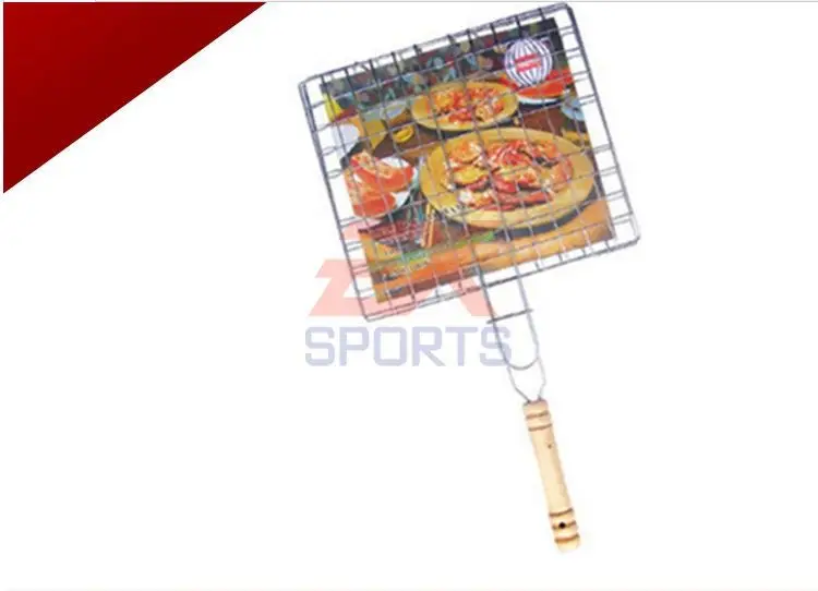 1X Большая сетка для барбекю с электрогальваническим покрытием и деревянной