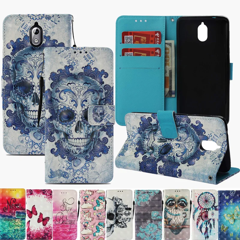 Роскошный чехол кошелек из искусственной кожи с 3D рисунком для телефона Nokia 7 1 3 6