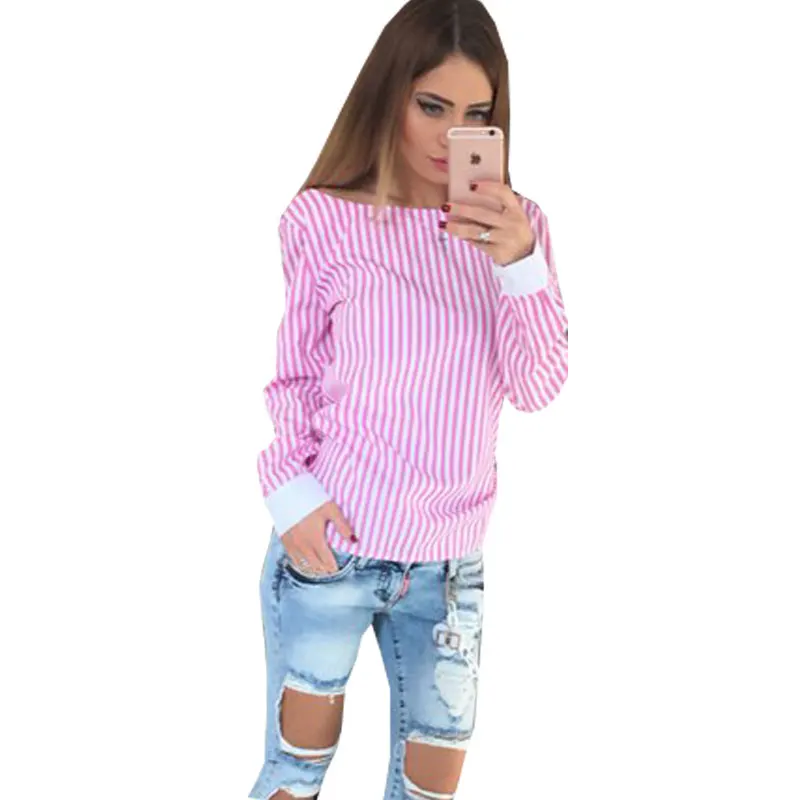 

Blusas Femininas 2017 New Casual Back Bow-knot Blouses Shirts Women Striped Blouse Long Sleeve Backless Sexy Women Tops Camisa