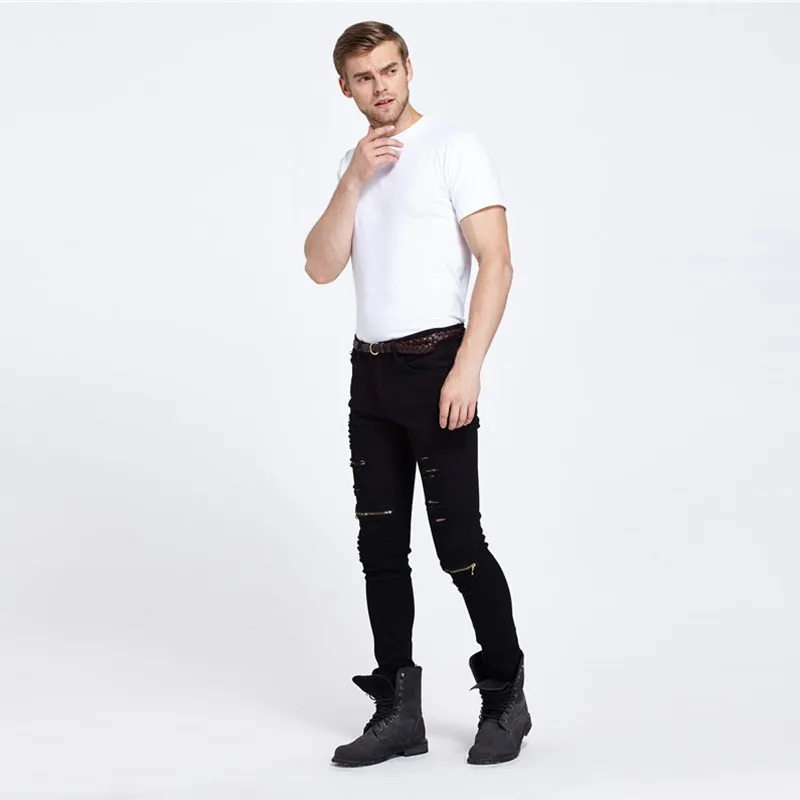 Джинсы мужские винтажные черные с дырками|brand men jeans|designer mens jeansfashion jeans |
