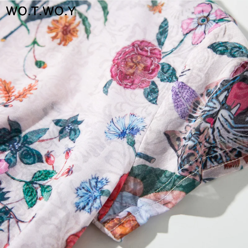 WOTWOY летние футболки с цветочным принтом женские круглым вырезом и коротким