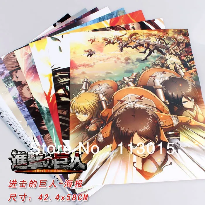 Постеры из аниме атака на Титанов 8 шт./лот большие размеры 42x58 см тисненые|attack on